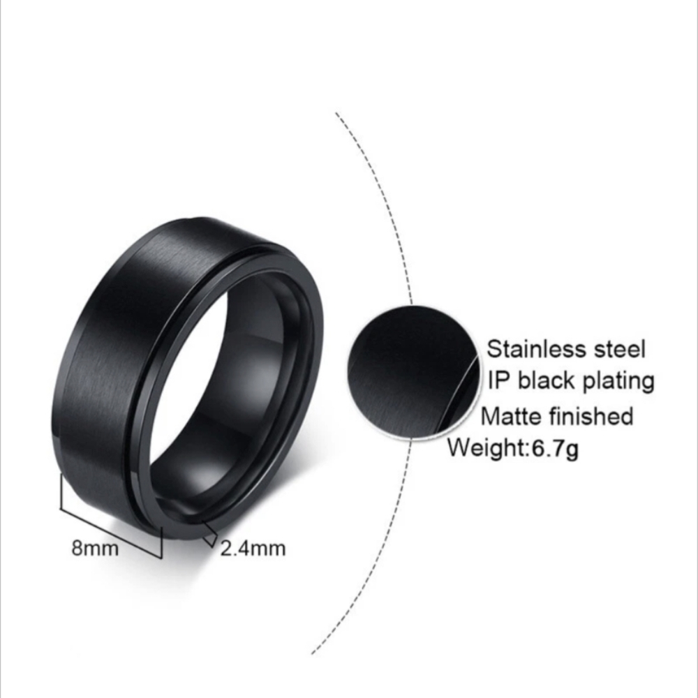 Men's Black Stainless Steel Matte Brushed Finish Wedding Band Ring  8mm NEW - Picture 2 of 6